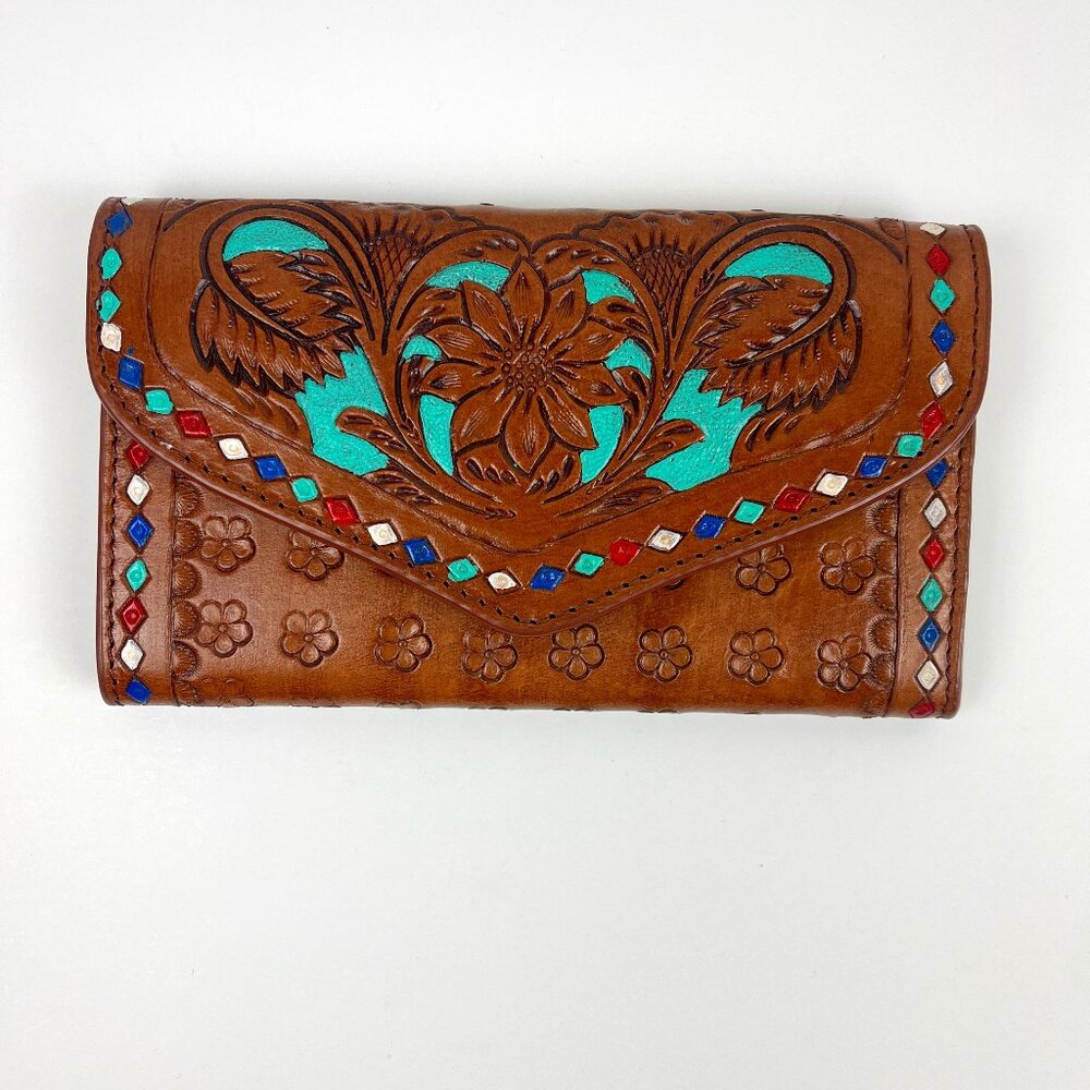 Tooled Handcrafted Woman's Leather Wallet Size Medium
